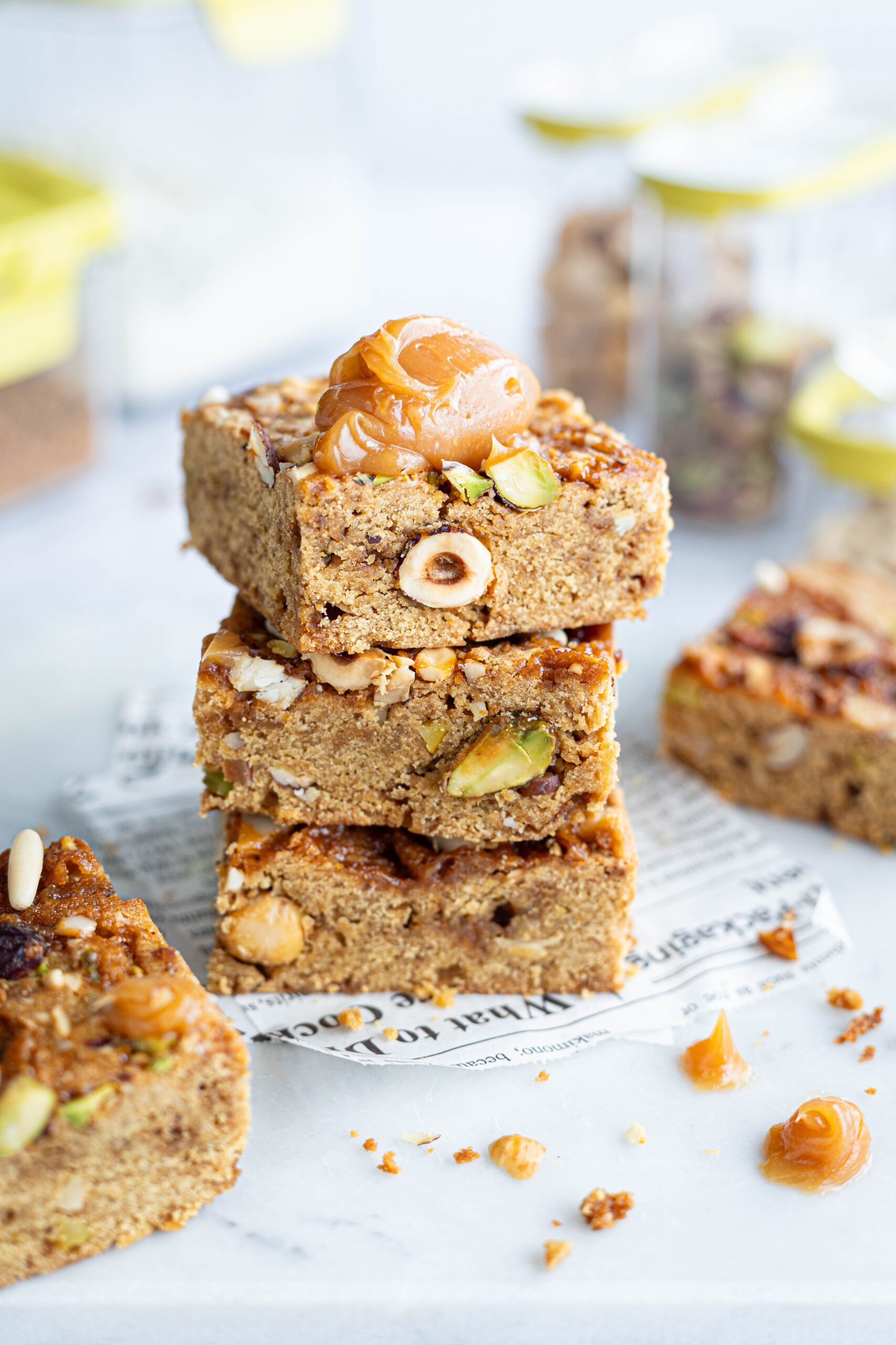 Blondies pistacchi e caramello salato