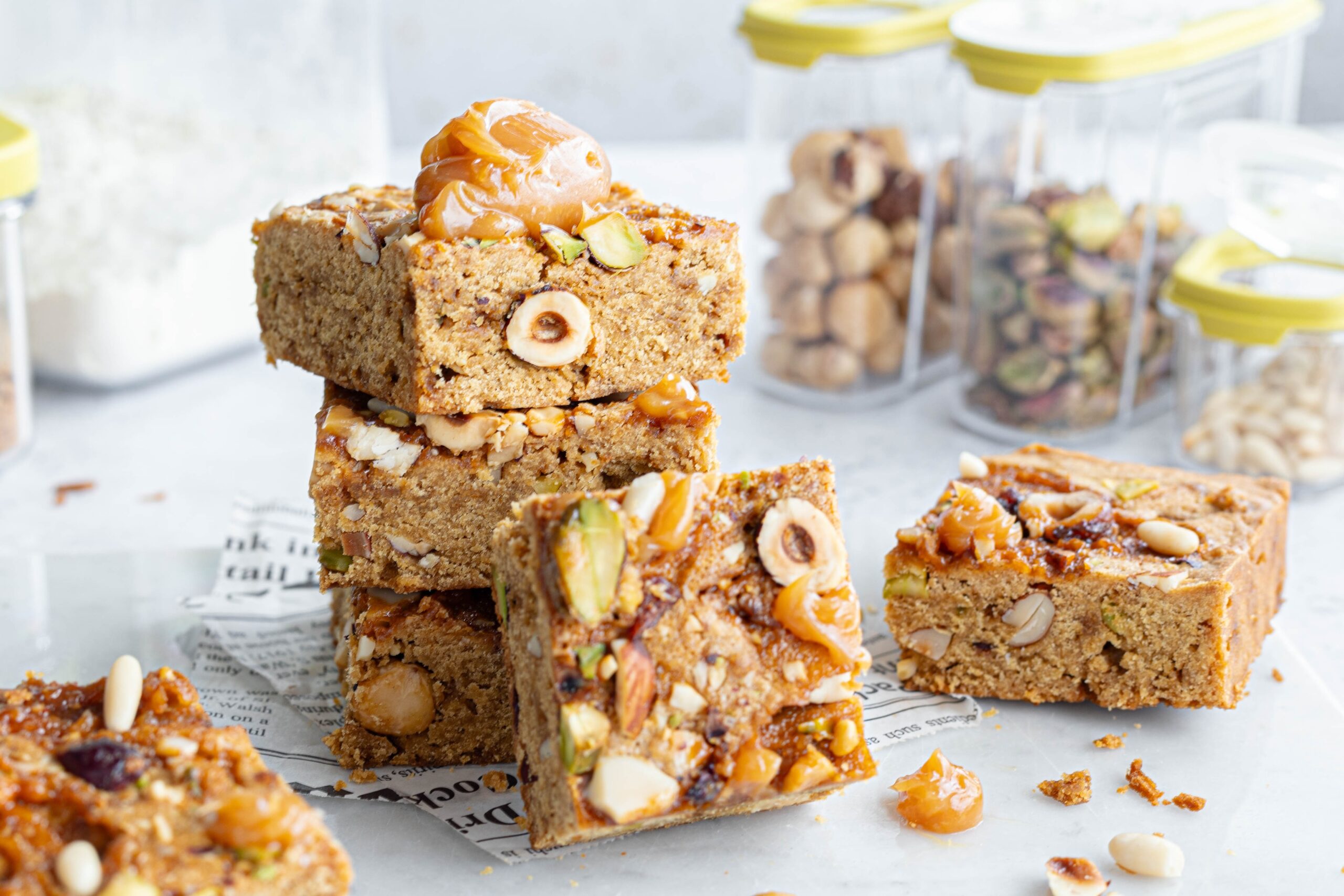 Blondies pistacchi e caramello salato