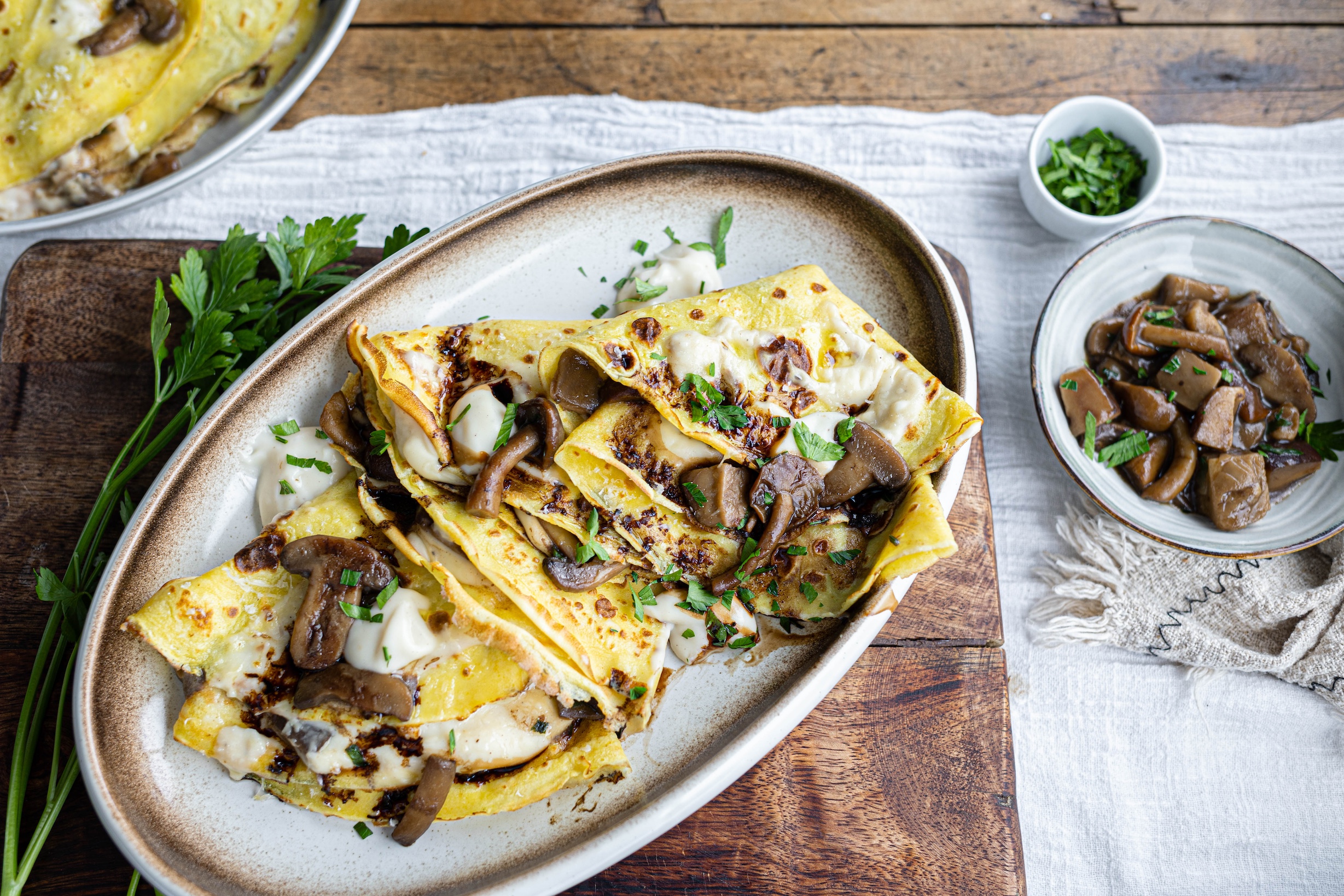 Crespelle ai funghi e aceto balsamico